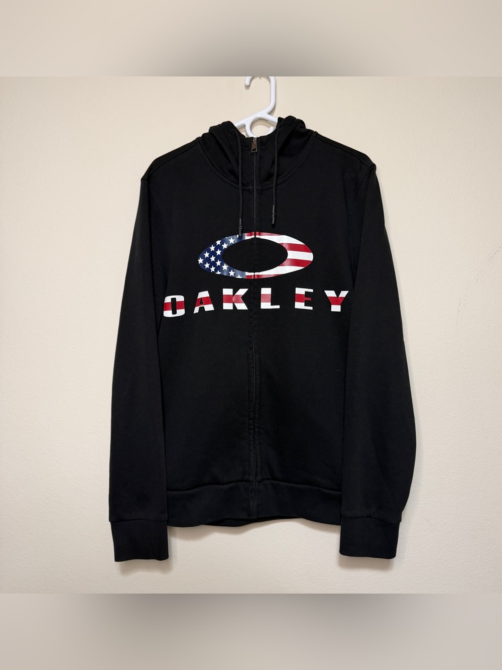 Oakley Software Black American Flag Graphic Zip Up Hoodie Sweatshirt Jacket XL